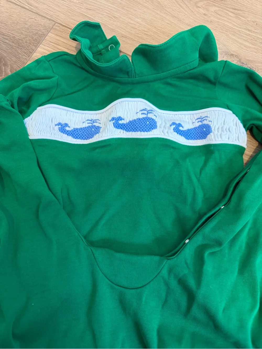 The Beaufort Bonnet Company Boys Green Whale Onesie Smocked